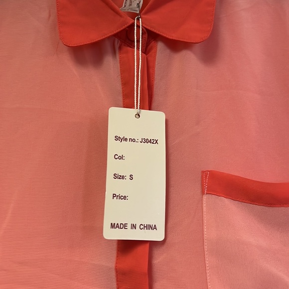 Roman Fashion sheer two-tone orange button down. S. - Picture 4 of 5